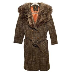 RARE Vintage Luxury Frank R Jelleff Tweed Coat Fur Collar Timeless Chic Medium